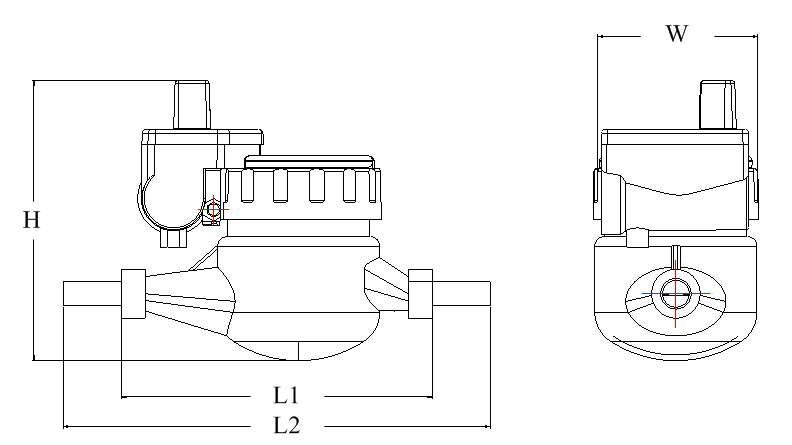 NB-IoT無線遠(yuǎn)傳水表外形(xing)尺寸圖