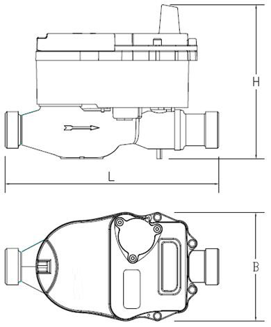 無線遠(yuan)傳閥控水(shui)表外形尺(chǐ)寸圖