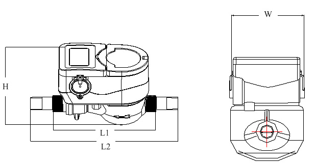 IC卡預付(fu)費直飲(yin)水水表(biao)外形尺(chi)寸圖